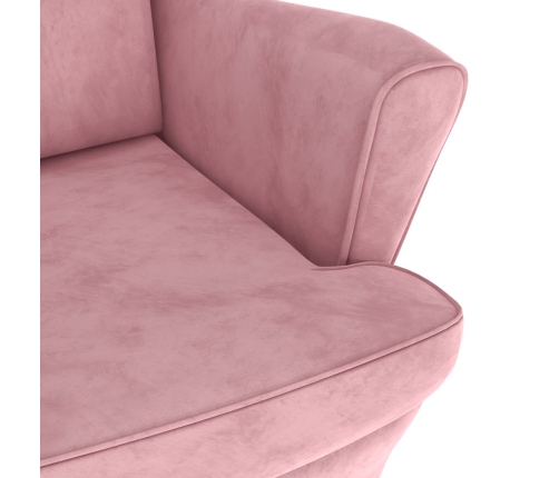 Sillón orejero y taburete de terciopelo rosa