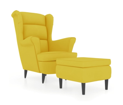 Sillón orejero con taburete terciopelo amarillo mostaza