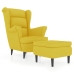 Sillón orejero con taburete terciopelo amarillo mostaza