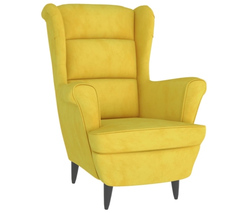 Sillón orejero con taburete terciopelo amarillo mostaza