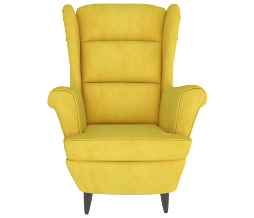 Sillón orejero con taburete terciopelo amarillo mostaza