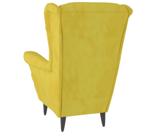 Sillón orejero con taburete terciopelo amarillo mostaza