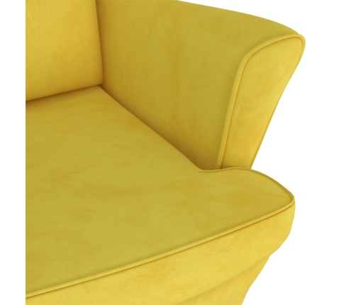 Sillón orejero con taburete terciopelo amarillo mostaza