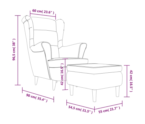 Sillón orejero con taburete terciopelo amarillo mostaza