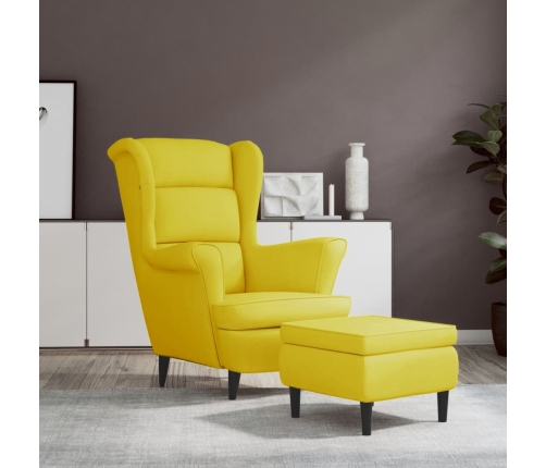 Sillón orejero con taburete terciopelo amarillo mostaza