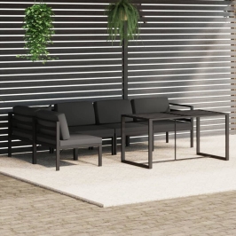 Set muebles de jardín 6 pzas y cojines aluminio gris antracita