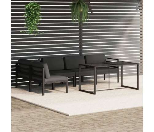 Set muebles de jardín 6 pzas y cojines aluminio gris antracita
