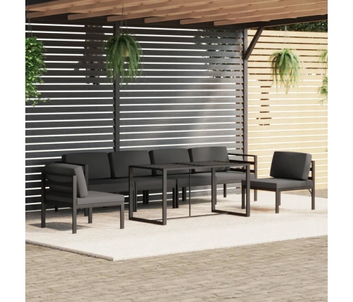 Set muebles de jardín 7 pzas y cojines aluminio gris antracita