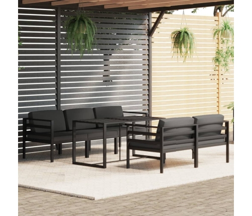 Set muebles de jardín 6 pzas y cojines aluminio gris antracita