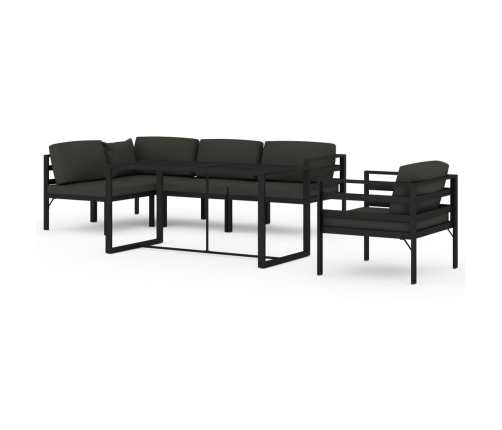 Set muebles de jardín 6 pzas y cojines aluminio gris antracita