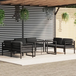 Set muebles de jardín 7 pzas y cojines aluminio gris antracita