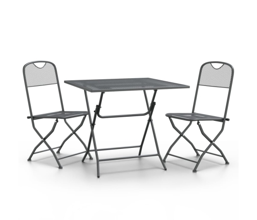 Set de comedor de jardín 3 pzas malla metal expandido antracita