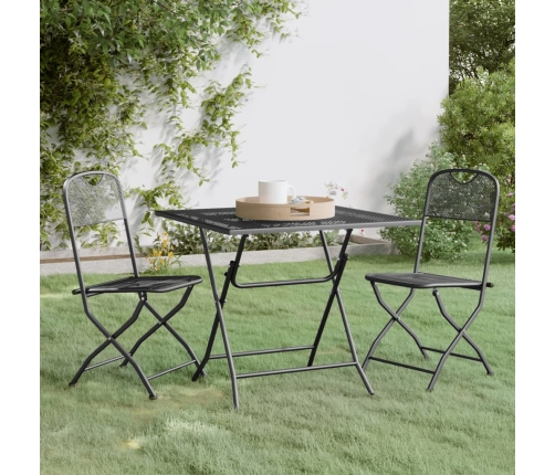 Set de comedor de jardín 3 pzas malla metal expandido antracita