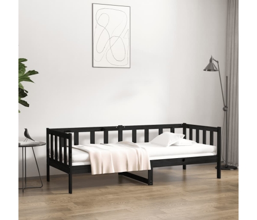 vidaXL Sofá cama madera maciza de pino negro 90x190 cm