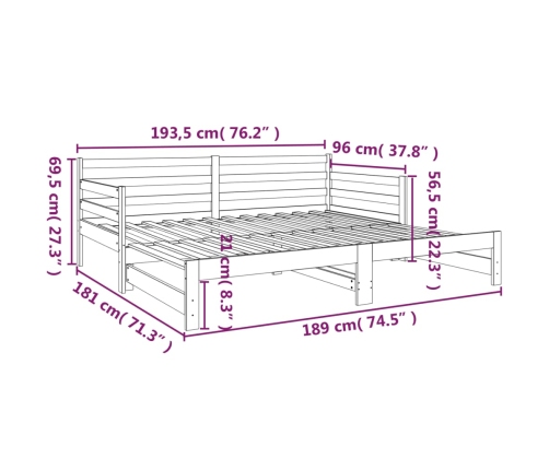 Sofá cama extraíble sin colchón gris 2x(90x190) cm