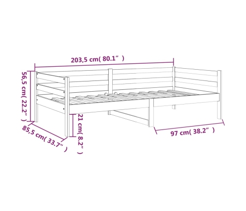 Sofá cama sin colchón madera maciza de pino 80x200 cm