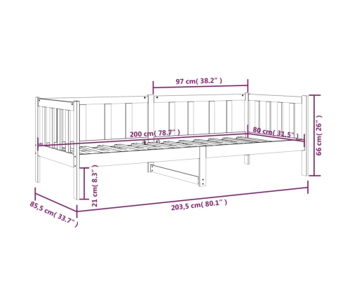 Sofá cama sin colchón madera maciza de pino 80x200 cm