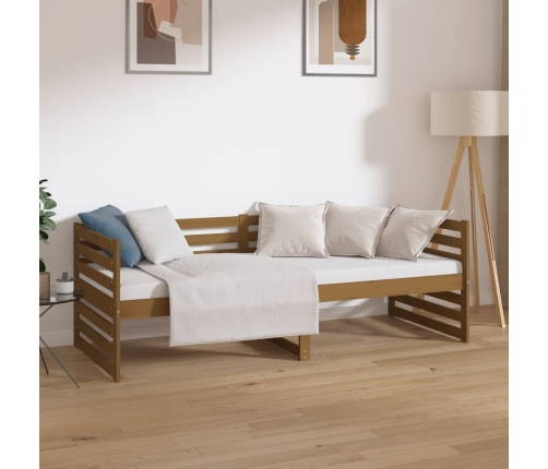 Sofá cama sin colchón madera maciza pino marrón miel 80x200 cm