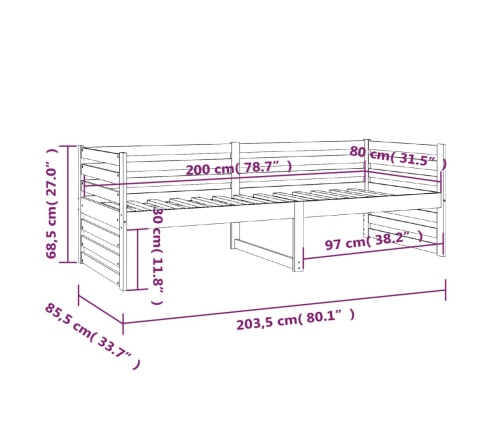 Sofá cama sin colchón madera maciza pino marrón miel 80x200 cm