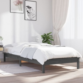 Estructura de cama madera maciza de pino gris 90x200 cm