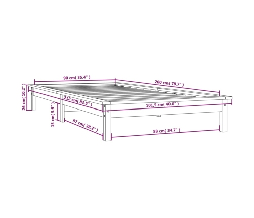 Estructura de cama madera maciza pino marrón miel 90x200 cm