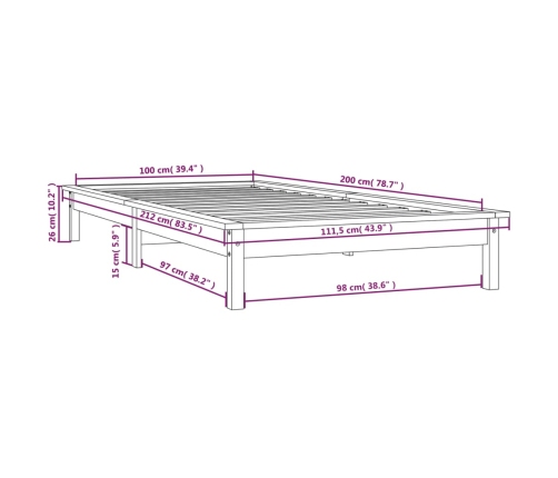 Estructura de cama madera maciza pino marrón miel 100x200 cm