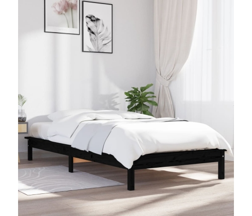 Estructura de cama madera maciza de pino negra 100x200 cm