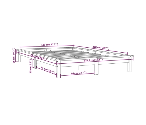 vidaXL Estructura de cama madera maciza de pino blanco 120x200 cm