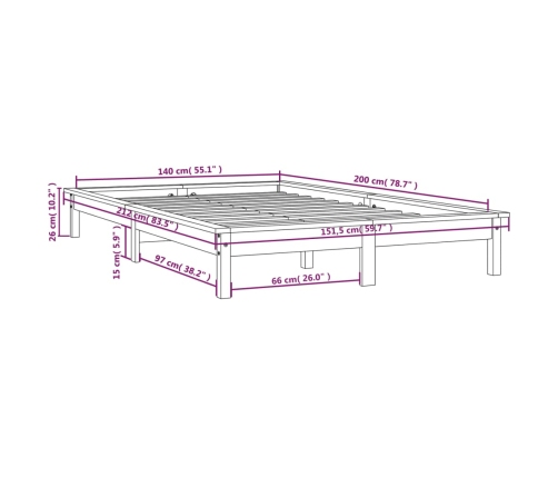 Estructura de cama madera maciza de pino 140x200 cm