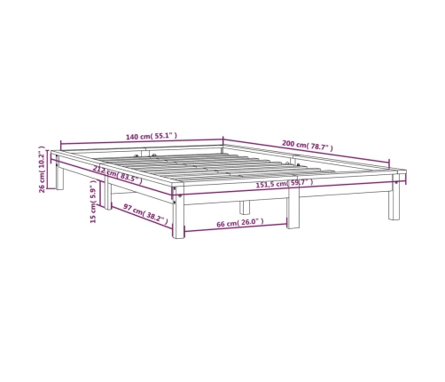 Estructura de cama madera maciza de pino blanca 140x200 cm