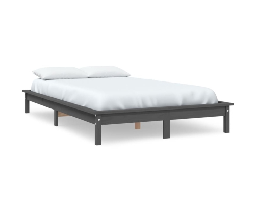 Estructura de cama doble sin colchón madera maciza gris