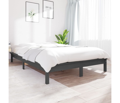 Estructura de cama doble sin colchón madera maciza gris