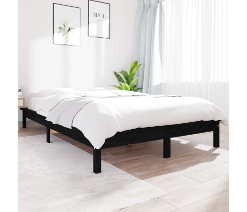 Estructura de cama de madera maciza pino negra 150x200 cm