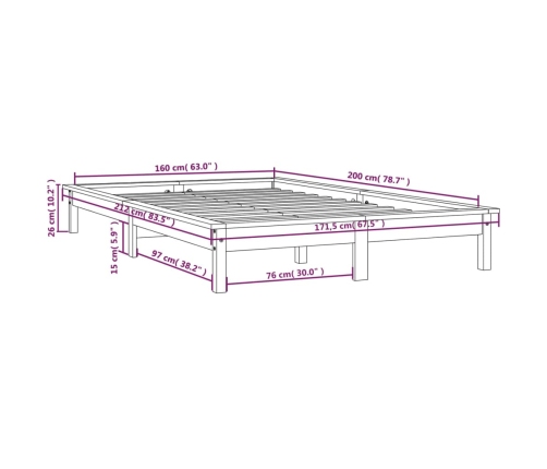 Estructura de cama de madera maciza de pino 160x200 cm