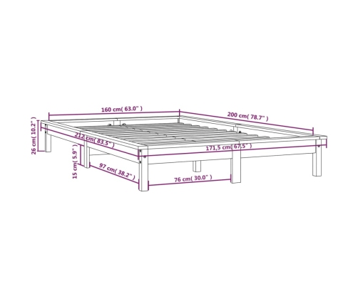 Estructura de cama de madera maciza de pino negro 160x200 cm