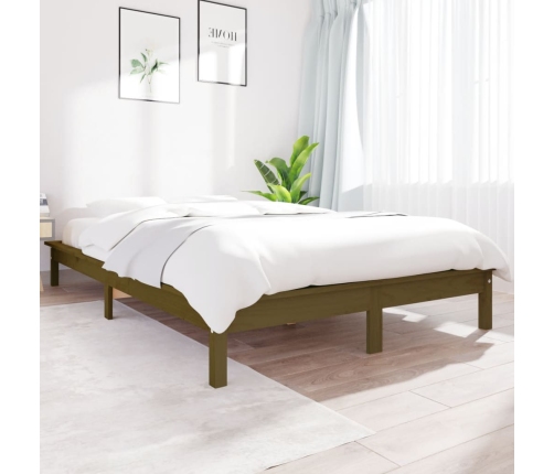 Estructura de cama madera maciza de pino marrón miel 200x200 cm