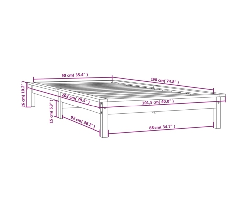 Estructura de cama madera maciza de pino 90x190 cm