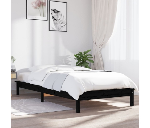 Estructura cama individual madera maciza pino negra 90x190 cm