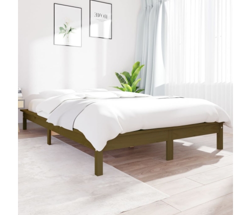 Estructura de cama madera maciza de pino marrón miel 135x190 cm