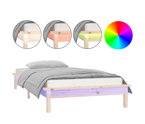 Estructura de cama LED sin colchón madera maciza 90x200 cm