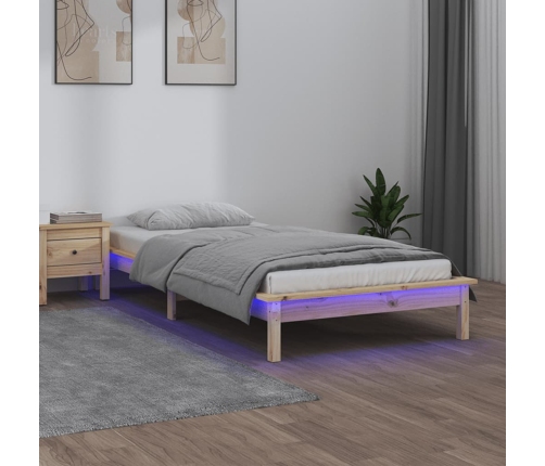 Estructura de cama LED sin colchón madera maciza 90x200 cm