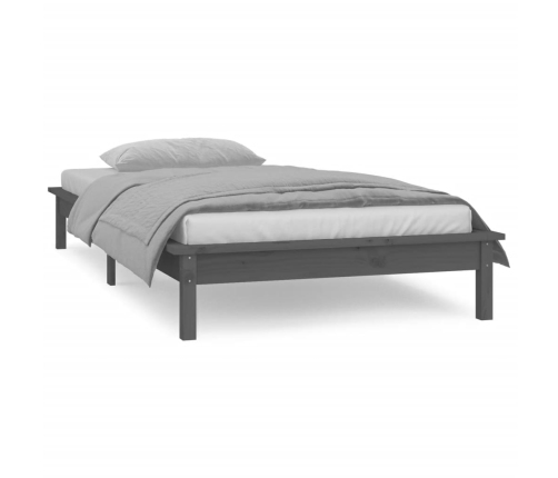 Estructura de cama con LED madera maciza gris 90x200 cm