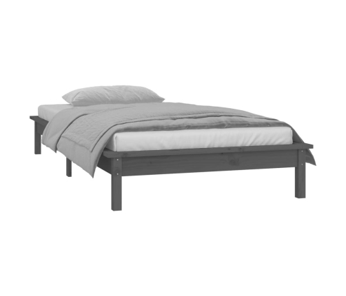 Estructura de cama con LED madera maciza gris 90x200 cm