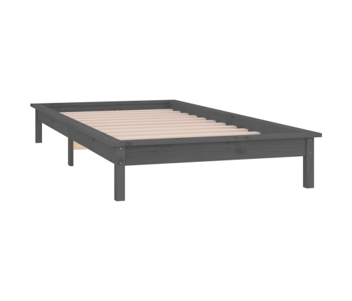 Estructura de cama con LED madera maciza gris 90x200 cm