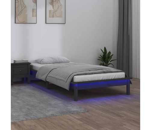 Estructura de cama con LED madera maciza gris 90x200 cm