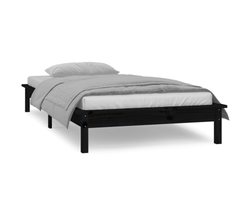 Estructura cama LED sin colchón madera maciza negro 90x200 cm