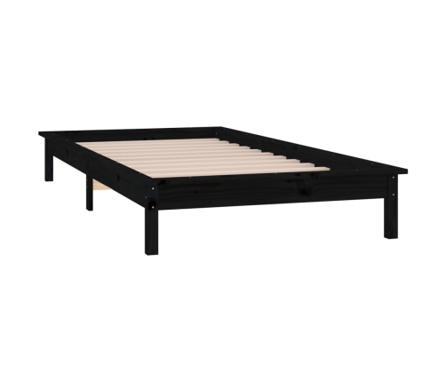 Estructura cama LED sin colchón madera maciza negro 90x200 cm