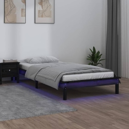 Estructura cama LED sin colchón madera maciza negro 90x200 cm