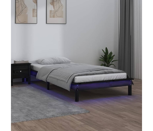 Estructura cama LED sin colchón madera maciza negro 90x200 cm