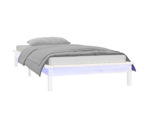 Estructura cama LED sin colchón madera maciza blanco 100x200 cm